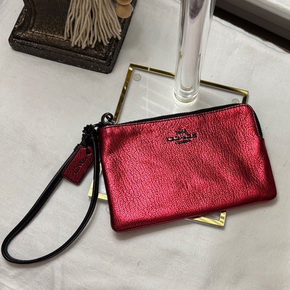 Coach Handbags - Coach Shimmering Red Wristlet